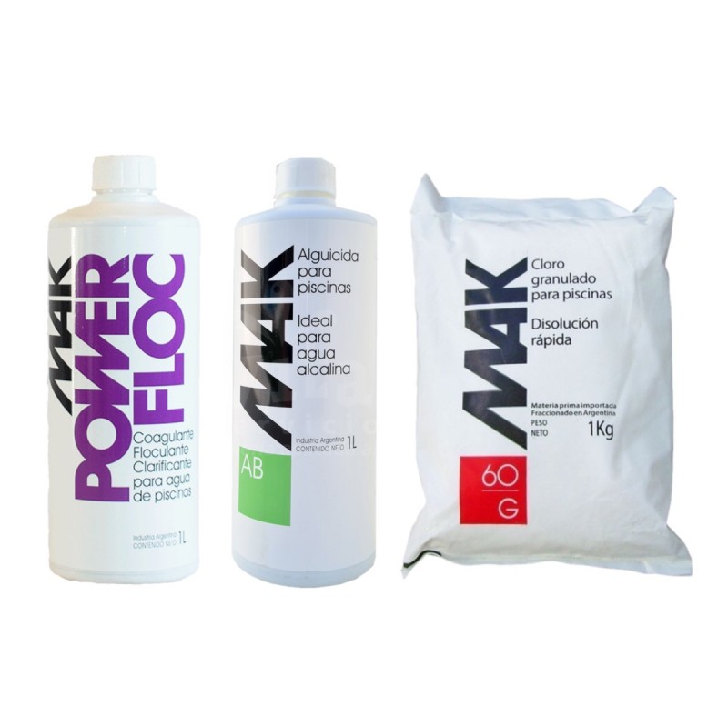 Kit Mak Alguicida Clarificante Y Cloro Granulado 60% Disol. Rap