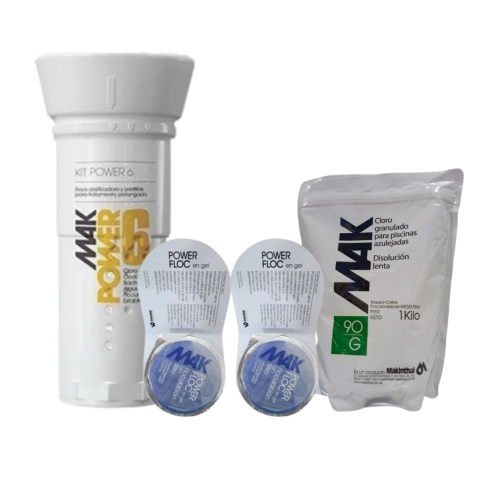 KIT MAKINTHAL PARA PILETAS REVESTIDAS: BOYA MAK POWER 6 - CLORO 90% - MAK POWER FLOC GEL