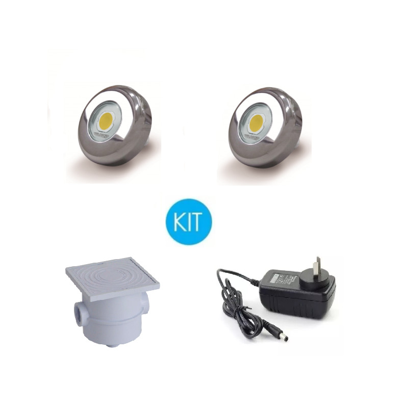 Kit Luces P/ Pileta, 2 Power Led 9w Blanca + fuente