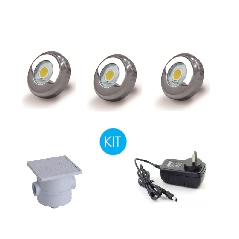 Kit Luces P/ Pileta, 3 Power Led 6w Blanca + fuente