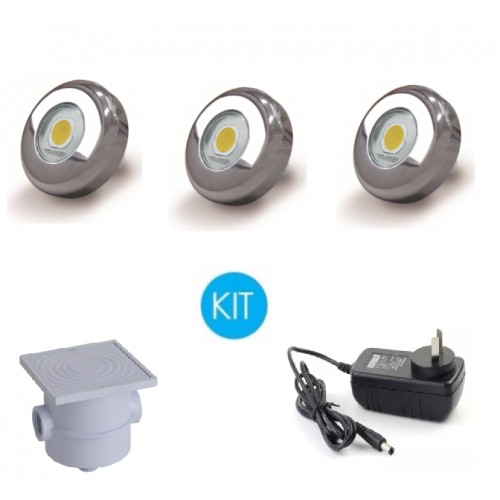 Kit Luces P/ Pileta, 3 Power Led 9w Blanca + fuente