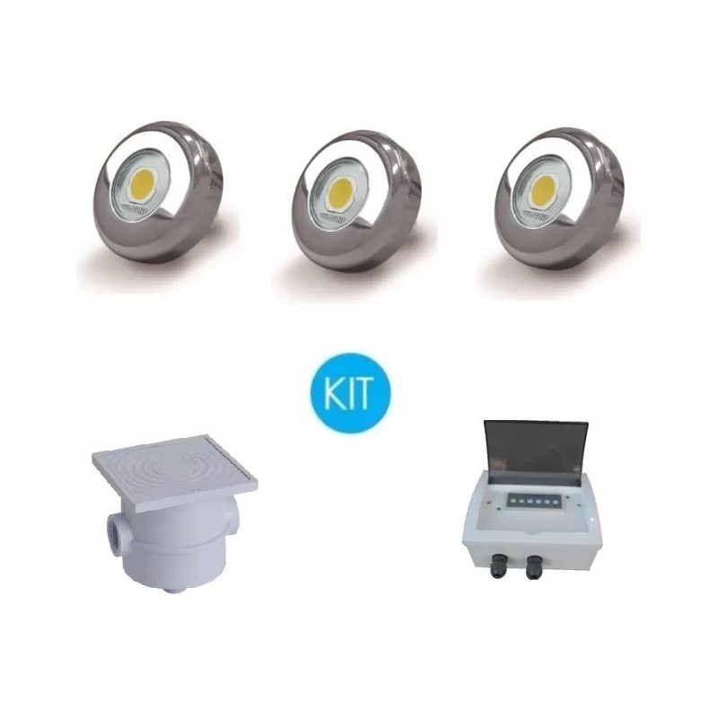 Kit Luces P/ Pileta, 3 Power Led 6w Rgb + fuente + controladora Rgb